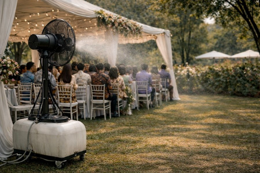 Rental genset dan misty fan untuk event outdoor Jabodetabek oleh SewaSatu