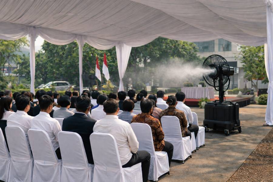 Penempatan misty fan strategis untuk event outdoor di Bekasi